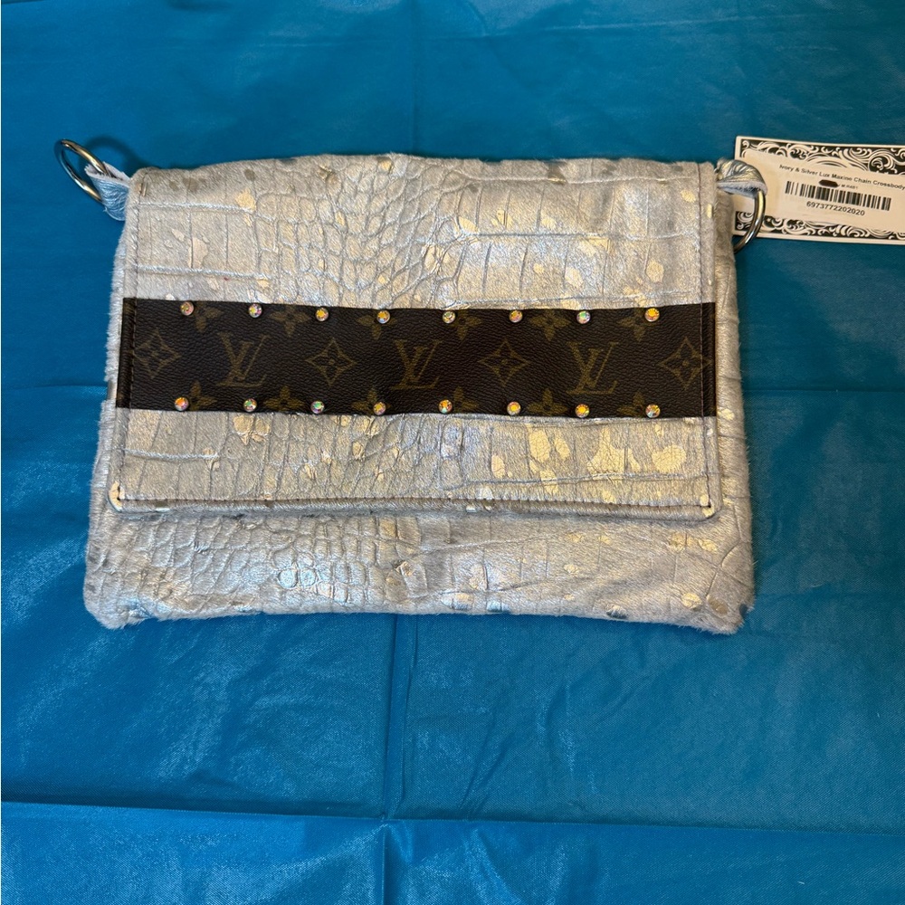 LV Monogram Accent Silver Metallic Crossbody